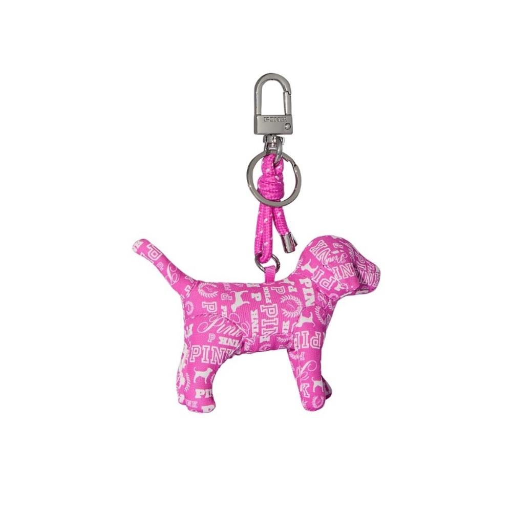 VICTORIA'S SECRET PINK LOVESHACKFANCY MICRO DOG KEYCHAIN CHARM PINK PRINT